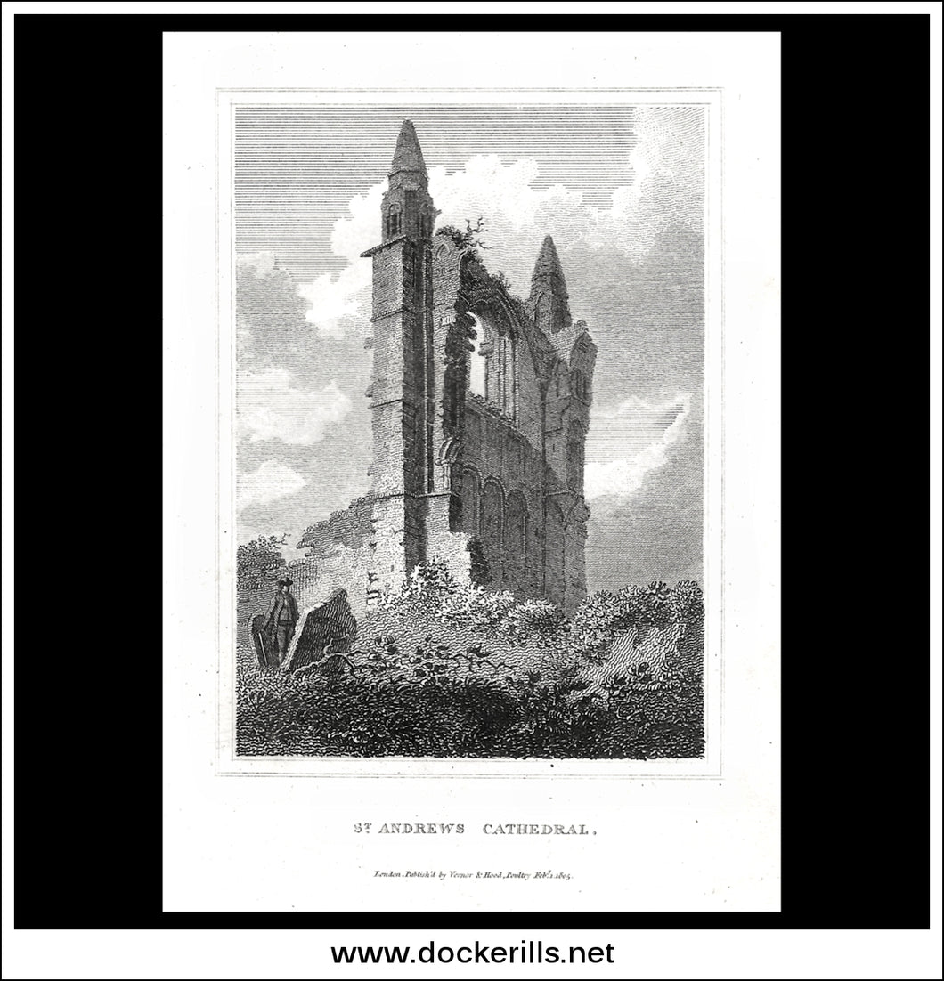 St. Andrews Cathedral, Fifeshire, Scotland. Antique Print, Copper Plate Engraving 1805. [B]