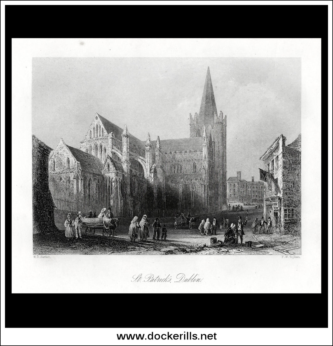 St. Patrick's Dublin, Co. Dublin, Ireland. Antique Print, Steel Engraving c. 1840.