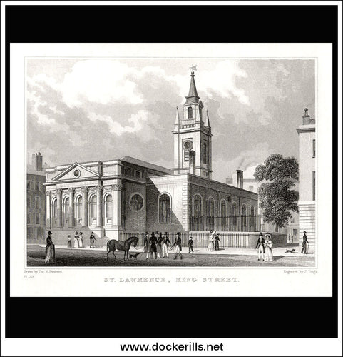 St. Lawrence, King Street, London, Middlesex. Antique Print, Steel Engraving 1830.
