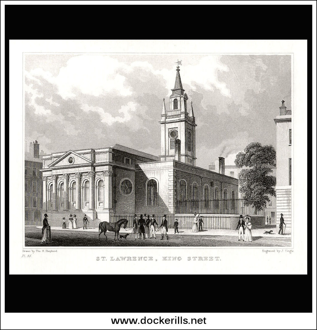 St. Lawrence, King Street, London, Middlesex. Antique Print, Steel Engraving 1830.