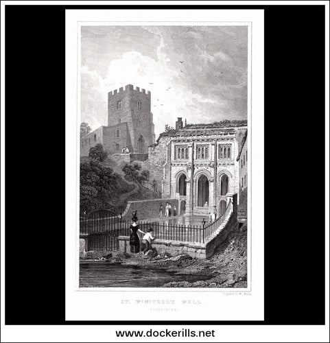 St. Winifred's Well, Flintshire, Wales. Antique Print, Steel Engraving c. 1830.