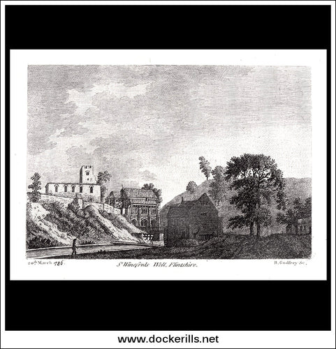 St. Winifred's Well, Flintshire, Wales. Antique Print, Copper Plate Engraving 1786.