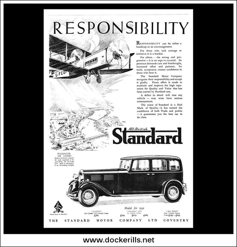 Standard Cars - Envoy, Ensign & Big Nine. Original Vintage Advert From June 13th, 1931.