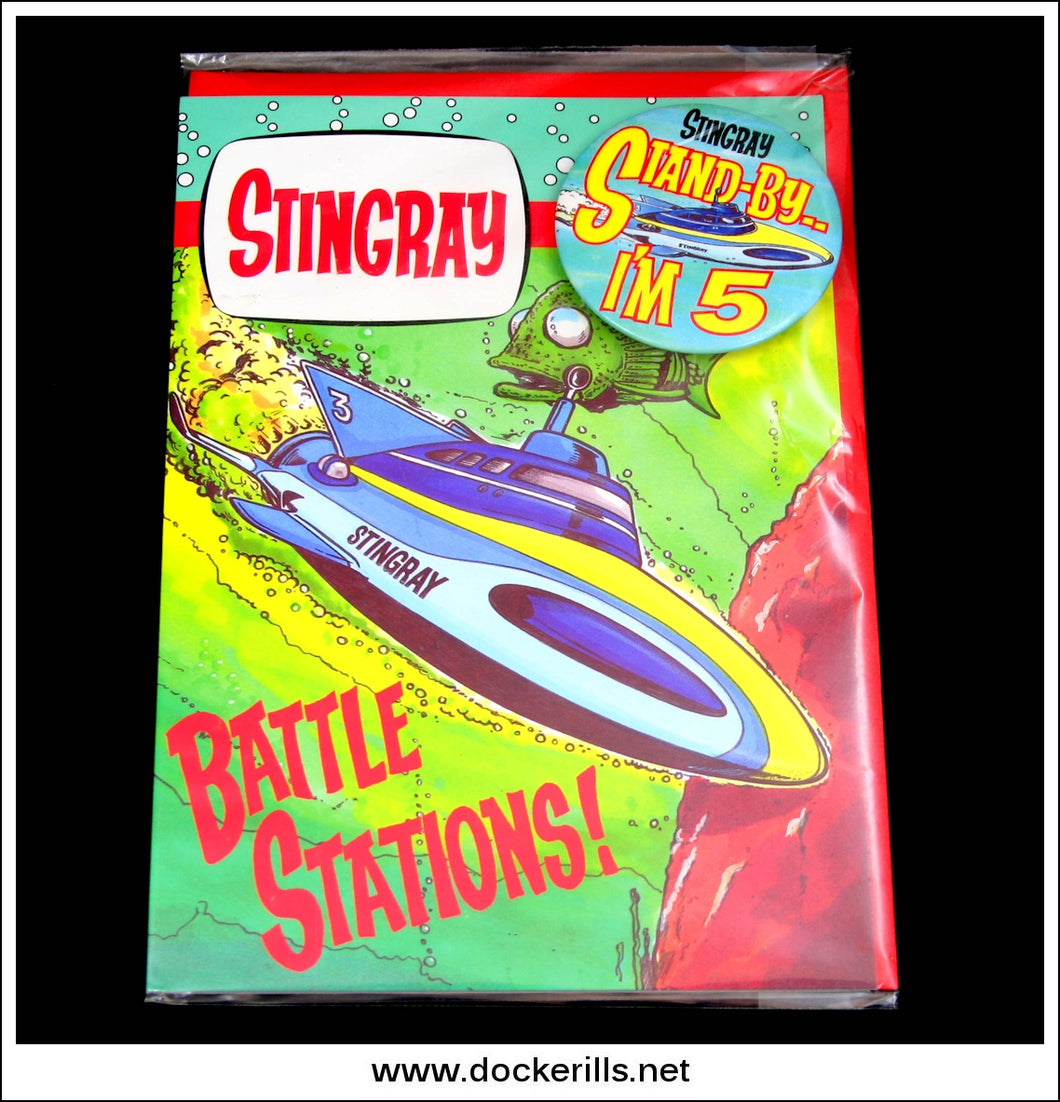 Vintage Stingray Birthday Card With Stand-By Badge, Age 5, Gemma, England, 1992.