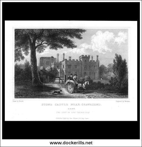 Stone Castle Near Gravesend, Kent, England. Antique Print, Steel Engraving 1829.