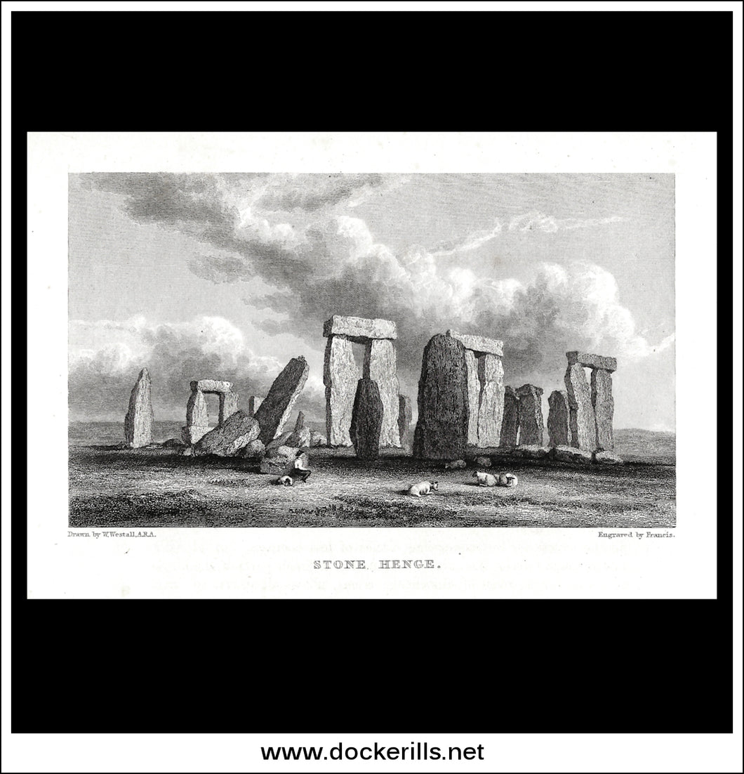 Stone Henge, Wiltshire, England. Antique Print, Steel Engraving c. 1830.