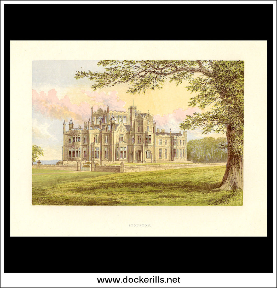 Stourton, Near Knaresborough, Yorkshire, England. Antique Print, Chromoxylograph 1880.