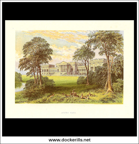 Stowe Park, Near Buckingham, Buckinghamshire, England. Antique Print, Chromoxylograph 1880.