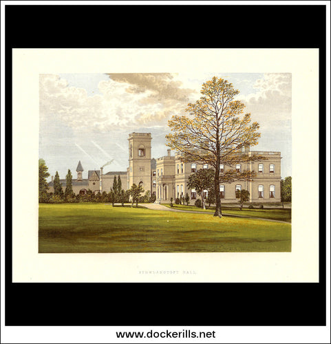 Stowlangtoft Hall, Near Bury St. Edmunds, Suffolk, England. Antique Print, Chromoxylograph 1880.