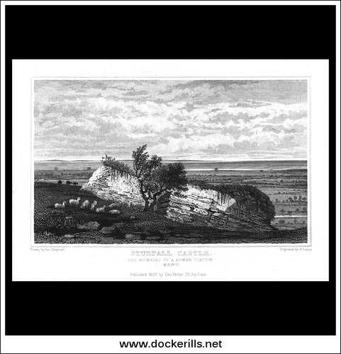 Studfall Castle, Remains Of A Roman Fort, Kent, England. Antique Print, Steel Engraving 1829.
