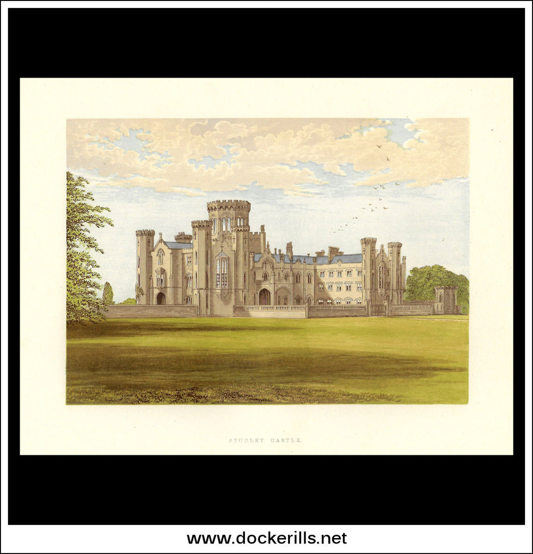 Studley Castle, Near Studley, Warwickshire, England. Antique Print, Chromoxylograph 1880.