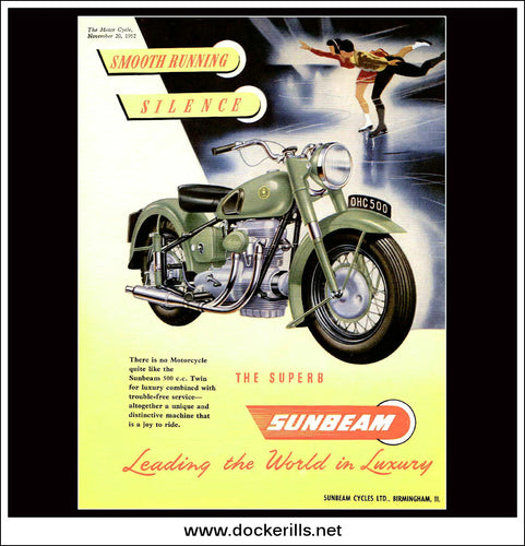 Sunbeam 500 cc Twin Motorbike. Original Vintage Advert From November, 1952.