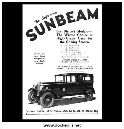 Sunbeam Range 1927. Original Vintage Advert From October 1st 1927
