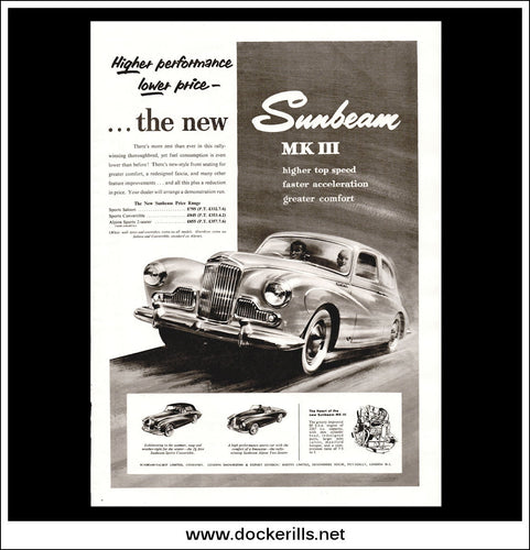 Sunbeam MK III Alpine. Original Vintage Advert From January 22nd 1955