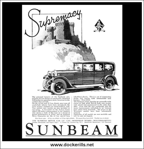 Sunbeam 16 h.p. & 20 h.p. Original Vintage Advert From November 30th 1928