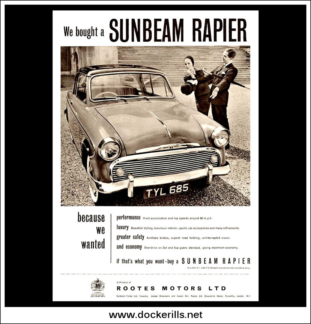 Sunbeam Rapier. Rootes. Original Vintage Advert From October 12th, 1957.