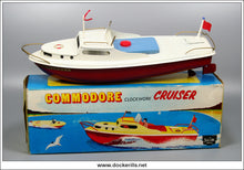 Commodore Cruiser, Sutcliffe Pressings Ltd., England. Clockwork Toy Boat 1.