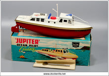 Jupiter Ocean Pilot Boat, Sutcliffe Pressings Ltd., England. Clockwork Toy Boat 1.