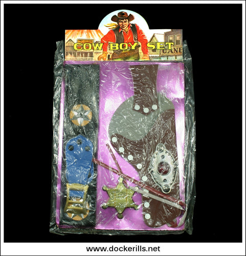 Cow Boy Set. Vintage Tin Plate Pop Gun Holster Set, TGS, Japan 1