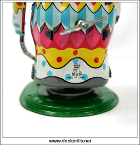 Clown Making The Lion Jump Thru The Flaming Hoop. Vintage Tin