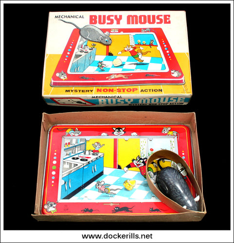 Busy Mouse. Vintage Tin Plate Clockwork Novelty Toy, T.P.S. Toplay Ltd., Japan 1.