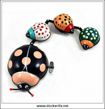 Lady Bug Family. Vintage Tin Plate Clockwork Novelty Toy, T.P.S. Toplay Ltd., Japan.