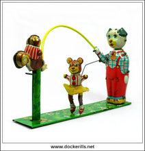 Skip Rope Animals. Vintage Tin Plate Clockwork Novelty Toy, T.P.S. Toplay Ltd., Japan.
