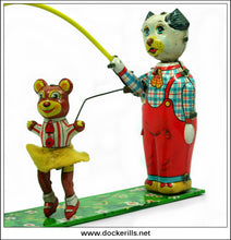 Skip Rope Animals. Vintage Tin Plate Clockwork Novelty Toy, T.P.S. Toplay Ltd., Japan.