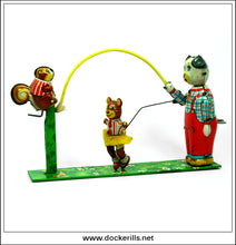 Skip Rope Animals. Vintage Tin Plate Clockwork Novelty Toy, T.P.S. Toplay Ltd., Japan.