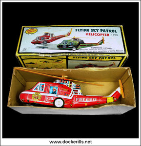大好き Flying Sky Patrol Helicopter, Fire Chief. Vintage Tin Plate その他