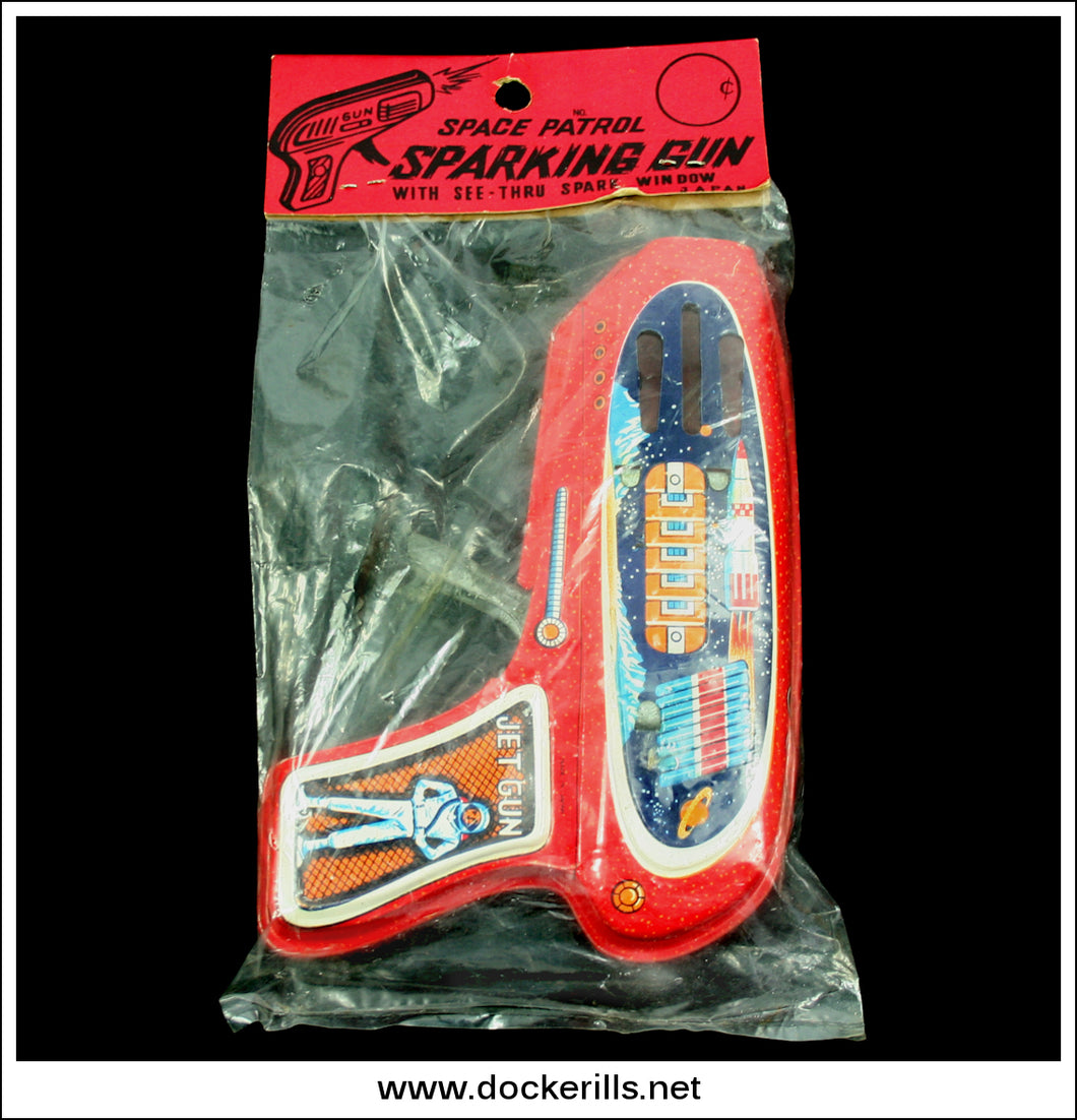 Jet Gun In Original Packaging. Vintage Tin Plate Toy Space Ray Gun, Takatoku, Japan 1.