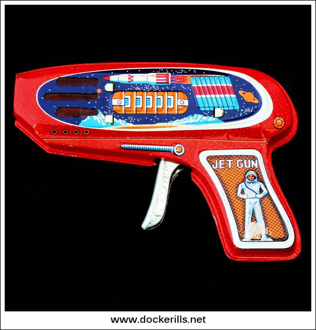 Jet Gun. Vintage Tin Plate Toy Space Ray Gun, Takatoku, Japan.