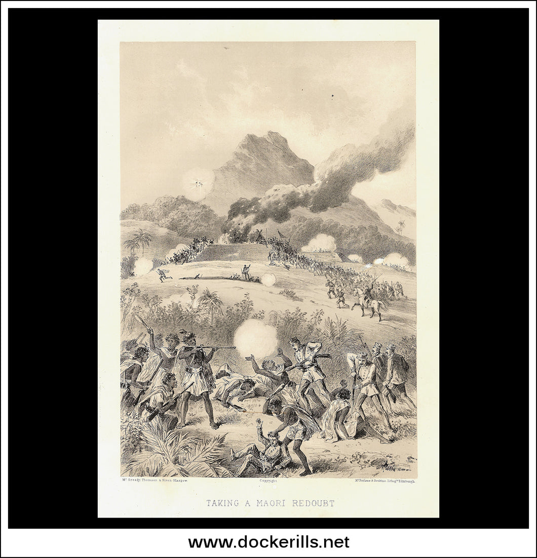 Taking A Maori Redoubt (Maori Wars 1845-1873). Antique Print, Lithograph 1879. New Zealand.