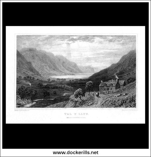 Antique Print Tal Y Llyn, Merionethshire, Wales. Steel Engraving c. 1830.