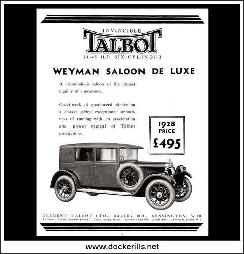 Talbot 14-45 h.p. Weyman Saloon De Luxe. Original Vintage Advert From September 28th 1927.