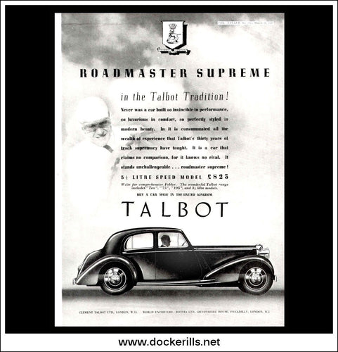 Talbot 31/2 Litre Speed Model. Original Vintage Advert From September 25th 1936.