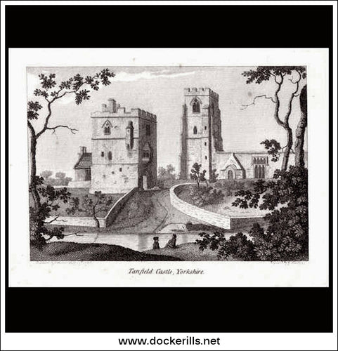 Tanfield Castle, Yorkshire, England. Antique Print, Copper Plate Engraving 1787.