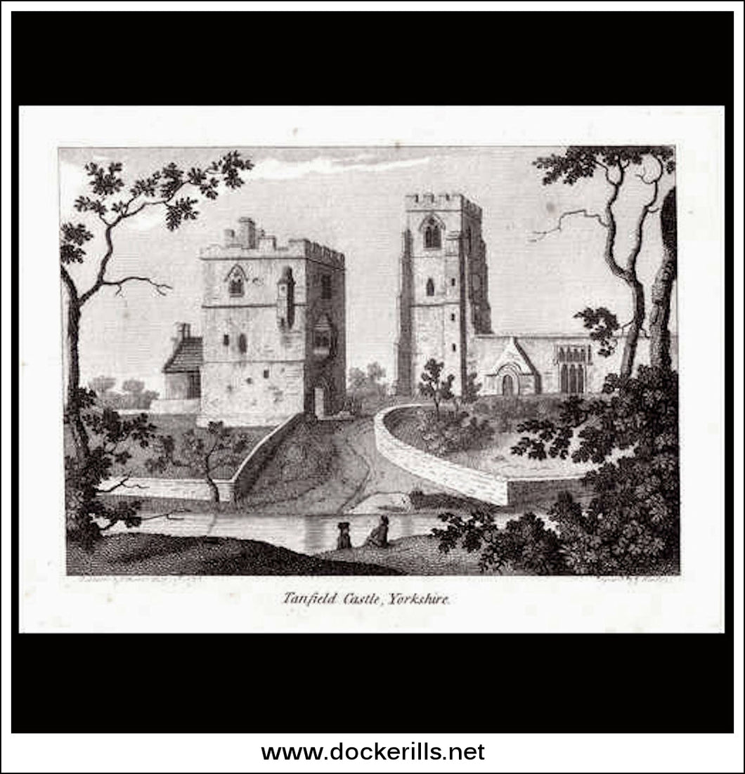 Tanfield Castle, Yorkshire, England. Antique Print, Copper Plate Engraving 1787.