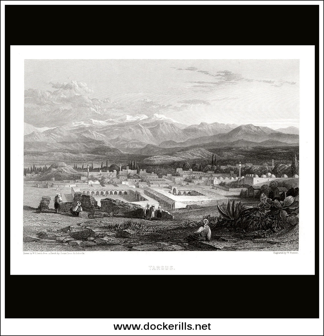 Tarsus, Israel / Holy Land. Antique Print, Steel Engraving c. 1840.