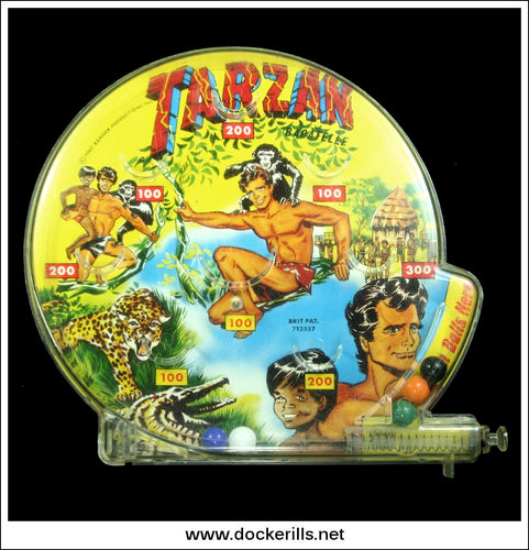 Tarzan Bagatelle. Vintage Tin Plate Backed Bagatelle Game, Marx, Great Britain. 1967,
