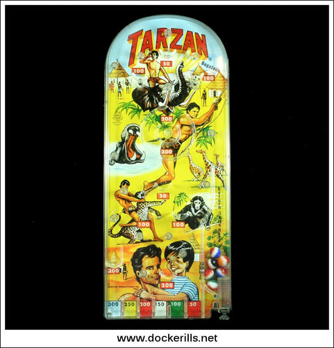 Tarzan Bagatelle. Vintage Tin Plate Backed Bagatelle Game, Marx, Great Britain. 1967, Straight Version.