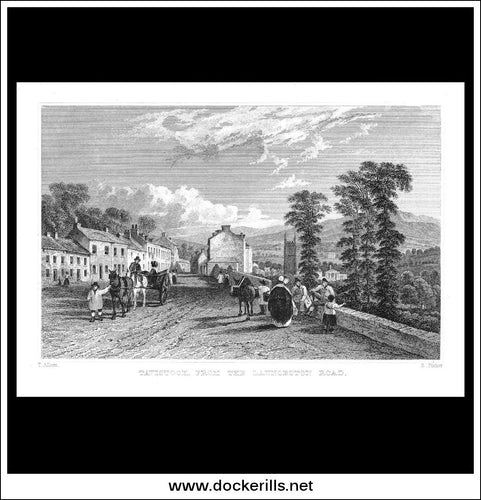 Tavistock, From The Launceston Road, Devonshire, England. Antique Print, Steel Engraving c. 1830.