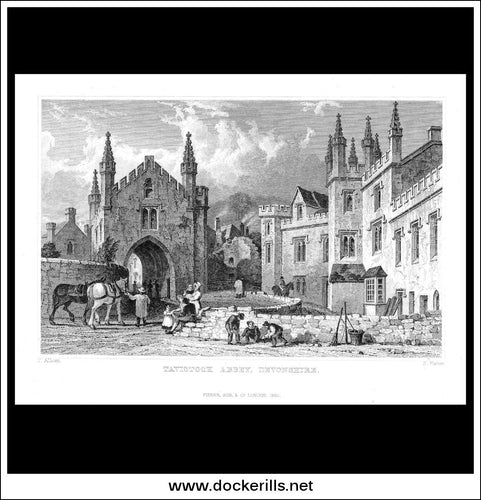 Tavistock Abbey, Devonshire, England. Antique Print, Steel Engraving 1830.