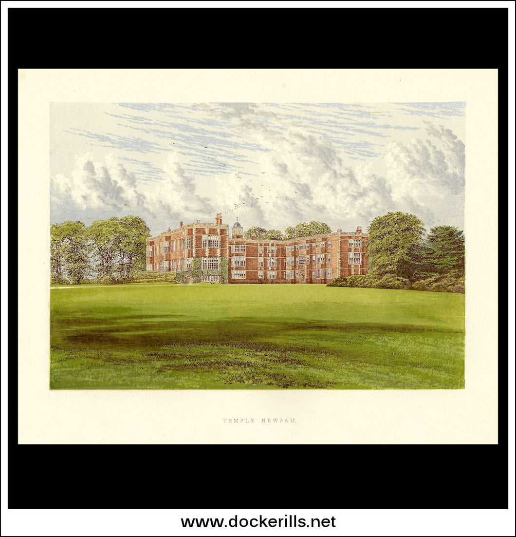 Temple Newsam, Near Leeds, Yorkshire, England. Antique Print, Chromoxylograph 1880.