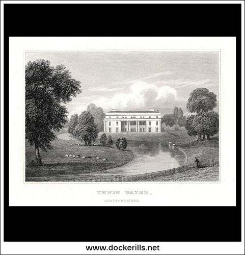 Tewin Water, Hertfordshire, England. Antique Print, Steel Engraving 1847.