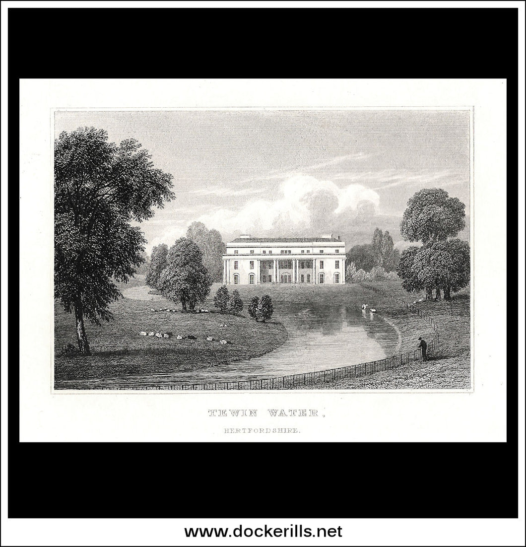 Tewin Water, Hertfordshire, England. Antique Print, Steel Engraving 1847.