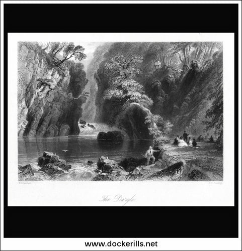 The Dargle, Co. Wicklow, Ireland. Antique Print, Steel Engraving 1840.