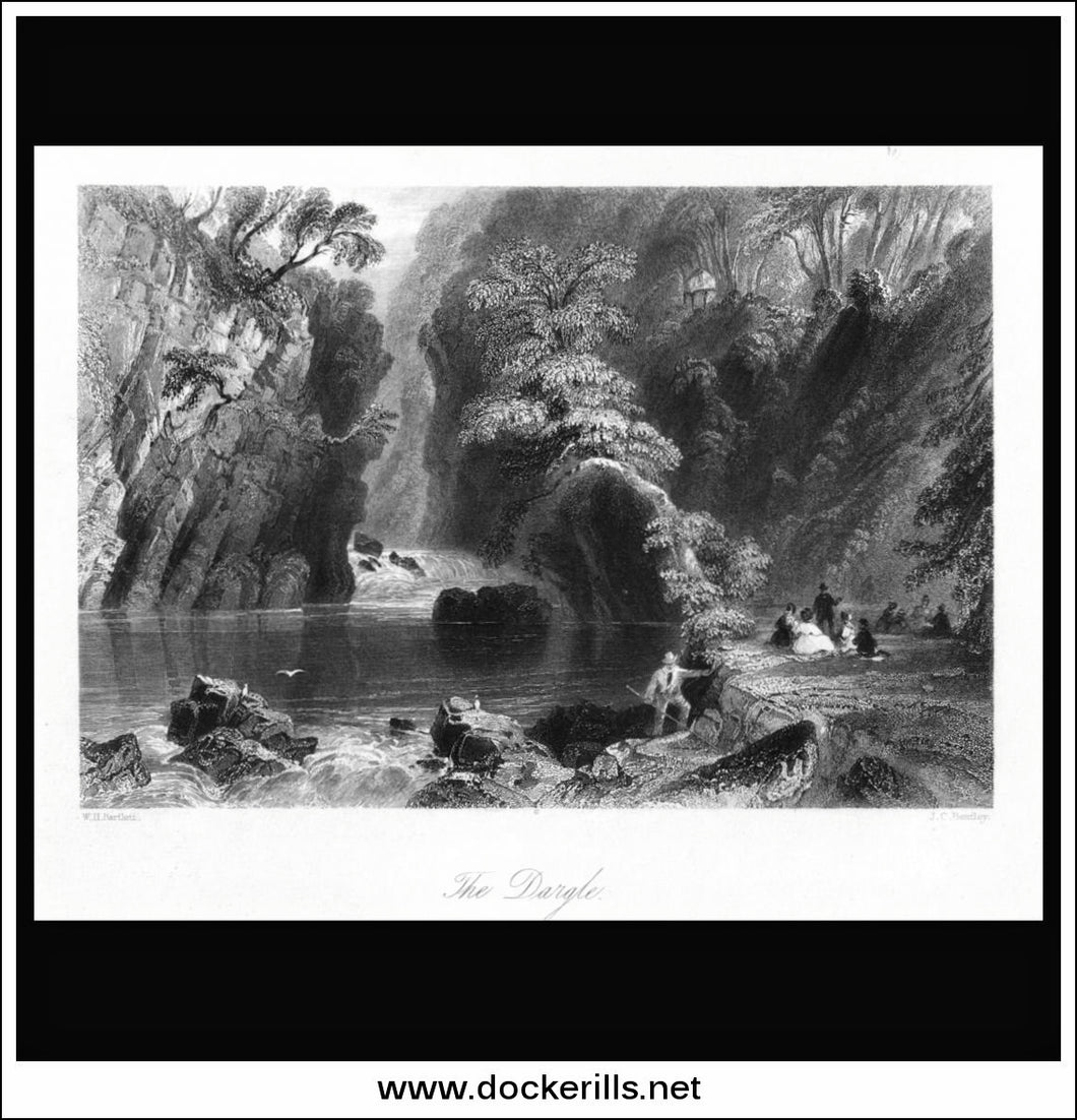 The Dargle, Co. Wicklow, Ireland. Antique Print, Steel Engraving 1840.
