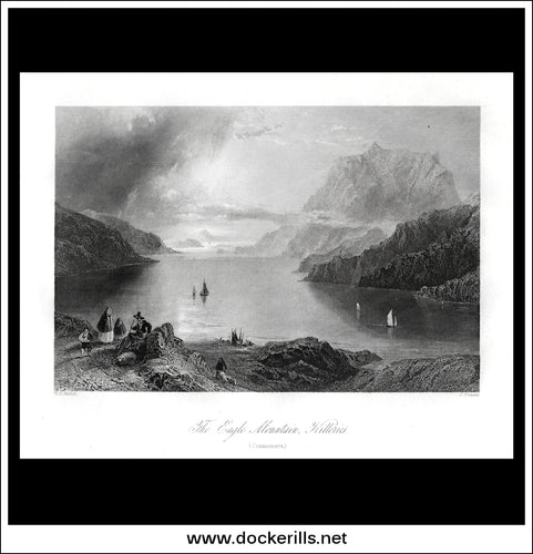 The Eagle Mountain, Killeries (Connemara), Co. Galway, Ireland. Antique Print, Steel Engraving c. 1840.