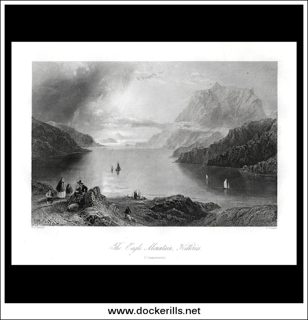 The Eagle Mountain, Killeries (Connemara), Co. Galway, Ireland. Antique Print, Steel Engraving c. 1840.